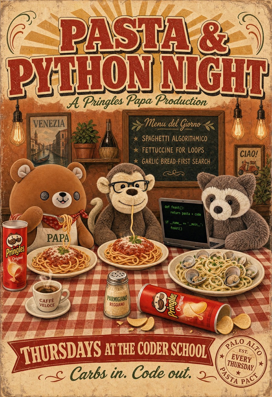PASTA & PYTHON NIGHT — Thursdays at the Coder School