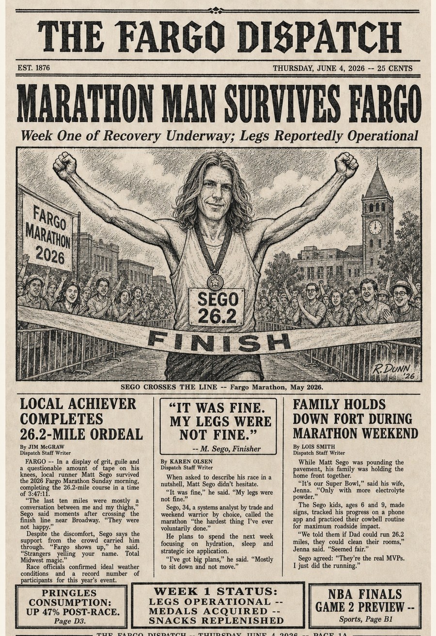 THE FARGO DISPATCH — MARATHON MAN SURVIVES FARGO